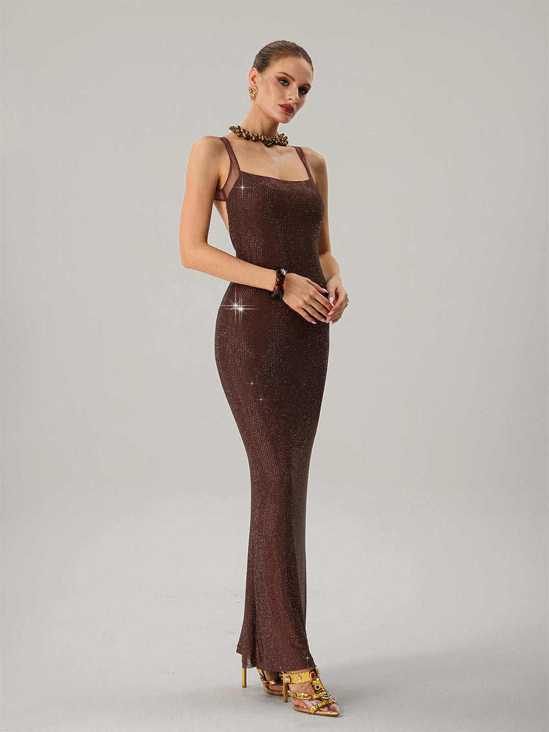 Damen Glamouröses Abendkleid mit funkelnden Pailletten und taillierter Silhouette EB