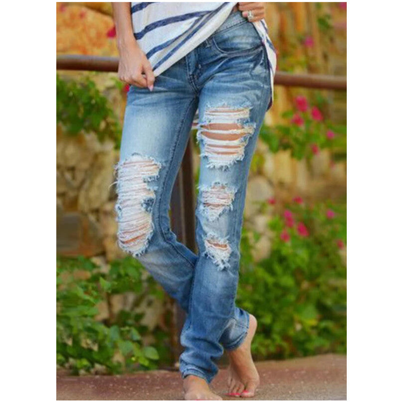 Damen Ripped Jeans im lässigen Urbanstyle mit ausgefransten Säumen EB
