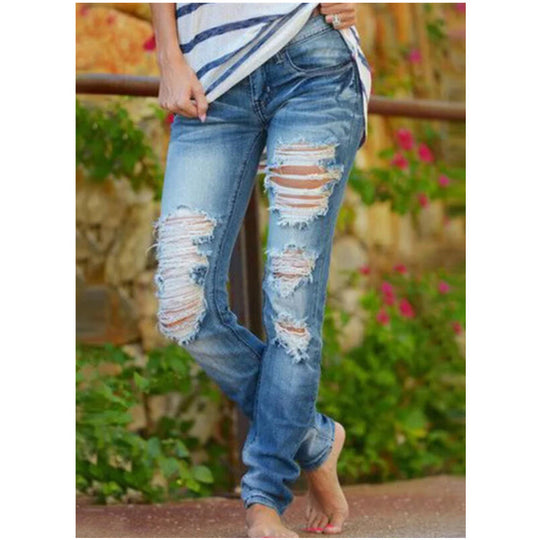 Damen Ripped Jeans im lässigen Urbanstyle mit ausgefransten Säumen EB