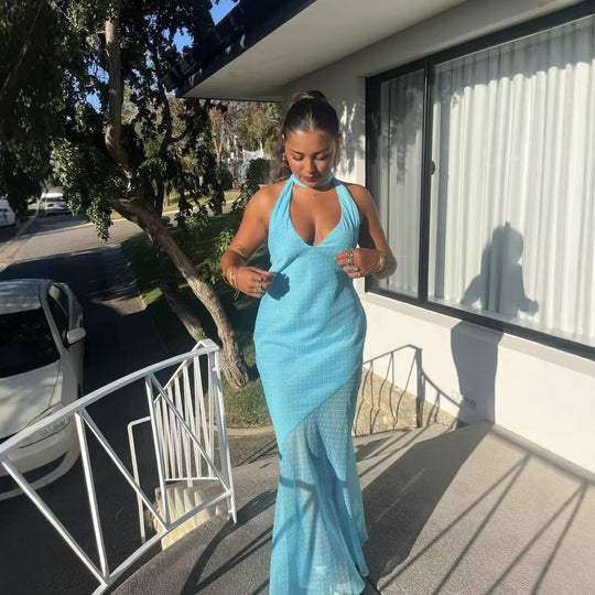 Damen Maxikleid mit raffiniertem Rückenausschnitt und eleganten Rüschen EB