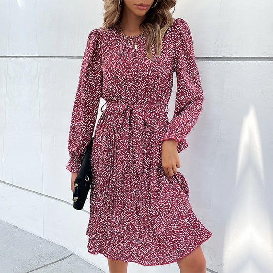 Damen Midi-Kleid mit elegantem Rüschendesign und Bindegürtel EB