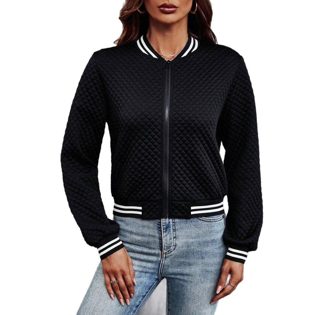 Damen Gepolsterte Bomberjacke mit Rautenstepp, Kontraststreifen und Reißverschluss EB