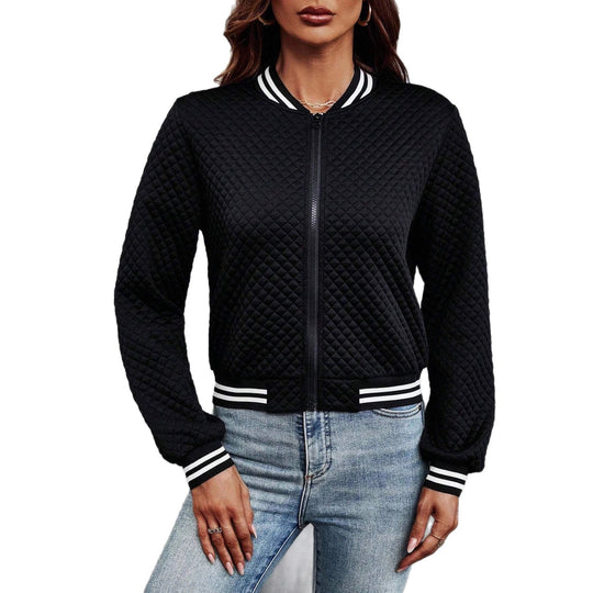 Damen Gepolsterte Bomberjacke mit Rautenstepp, Kontraststreifen und Reißverschluss EB