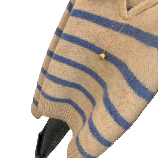 Damen nan kuscheliger Oversize-Strickpullover mit Polokragen und breiten Streifen EB