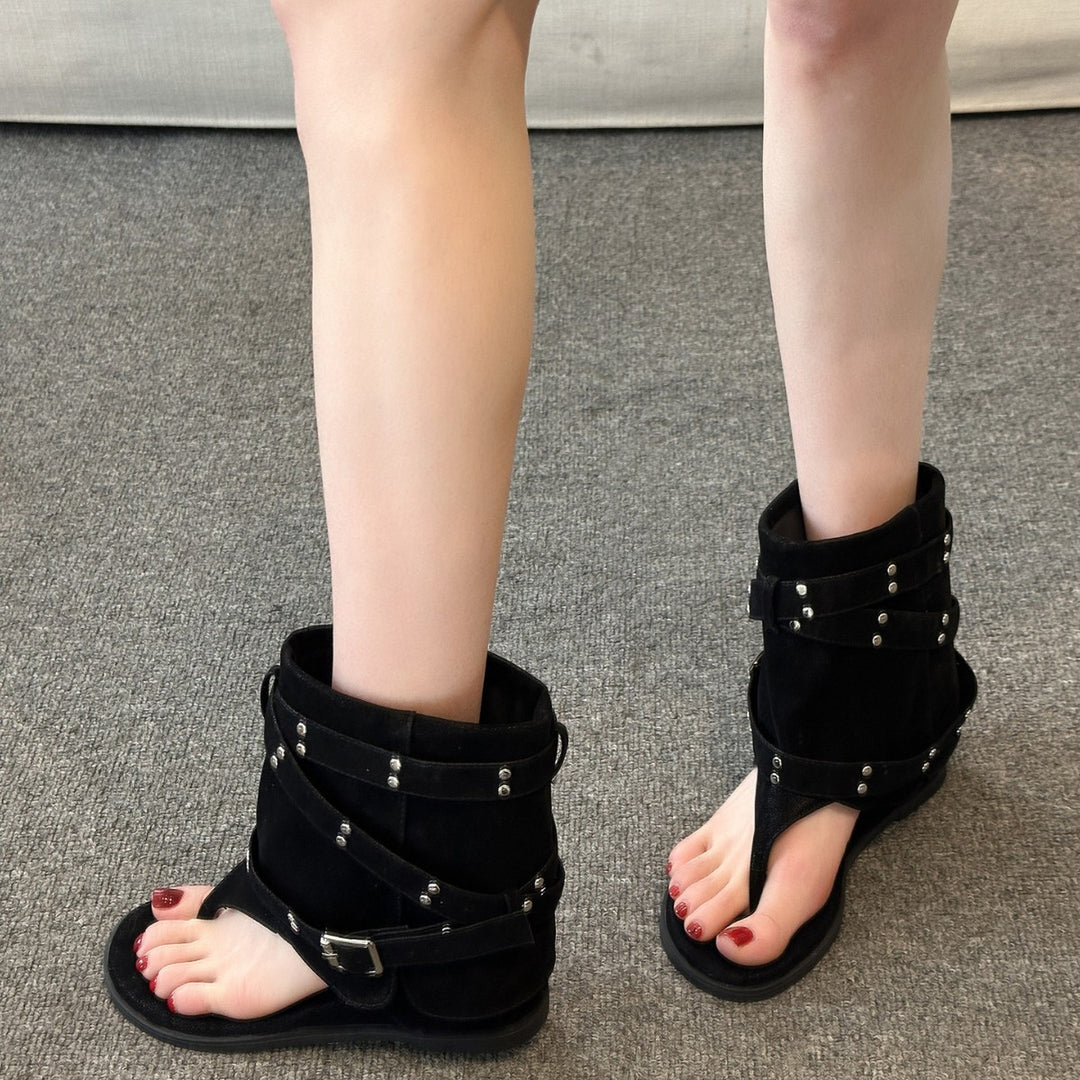 Damen Fashionable Zehentrenner-Stiefel mit Verzierungen und flexiblem Riemendesign EB