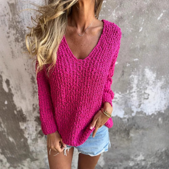 Damen Strickpullover mit V-Ausschnitt und lässigem Schnitt EB