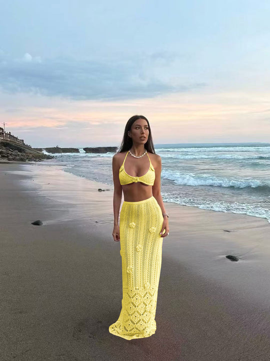 Damen Häkel-Strandkleid mit Kapuzenshirt EB