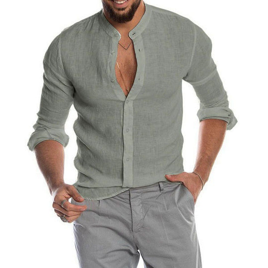 Herren Leinenhemd mit modernem Henley-Ausschnitt und Struktur EB