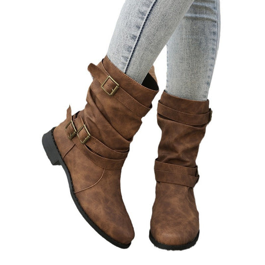 Damen Robuste Stiefel mit modischen Schnallen und lässigem Design EB