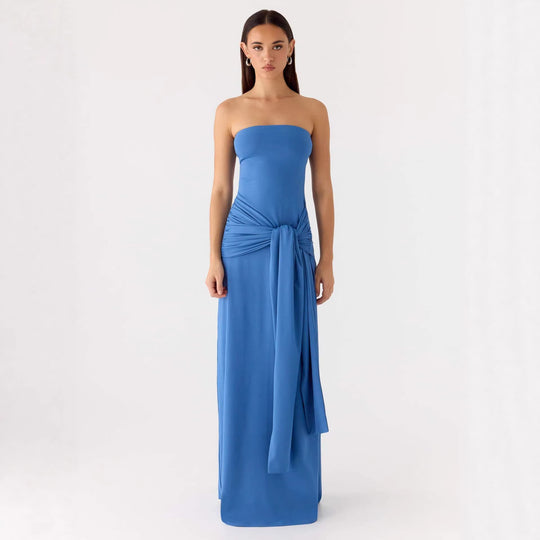 Damen Strapless Maxikleid mit elegantem Wickeldetail EB
