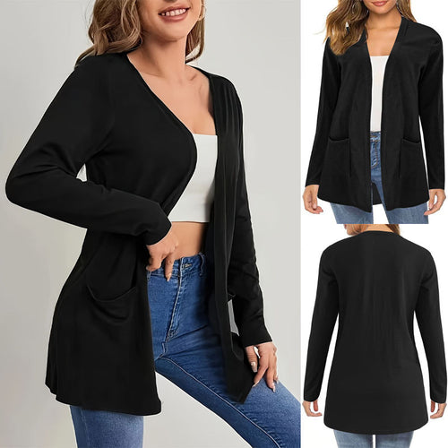 Damen Langarm Cardigan mit praktischen Taschen und offenem Schnitt EB