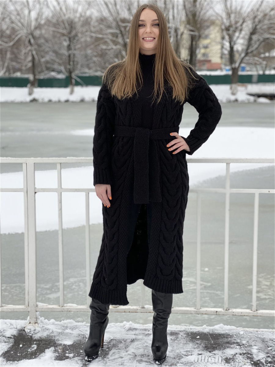 Damen Grobstrickmantel mit offenem Schnitt und praktischen Taschen EB