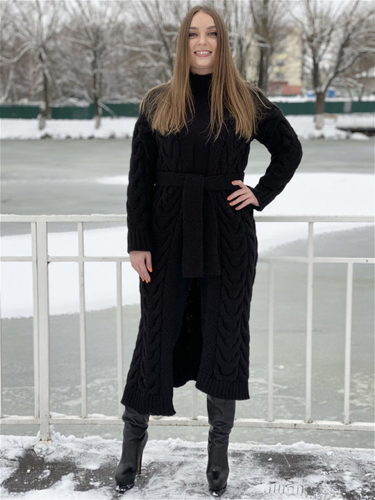 Damen Grobstrick-Mantel mit markantem Zopfdesign und offenem Schnitt EB