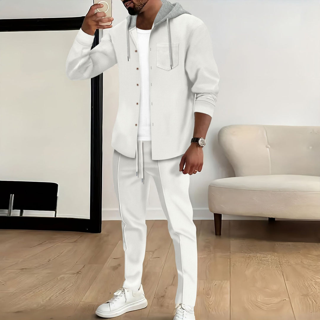 Herren nan strukturiertes Overshirt mit Kapuze und abgestimmter Relaxhose EB