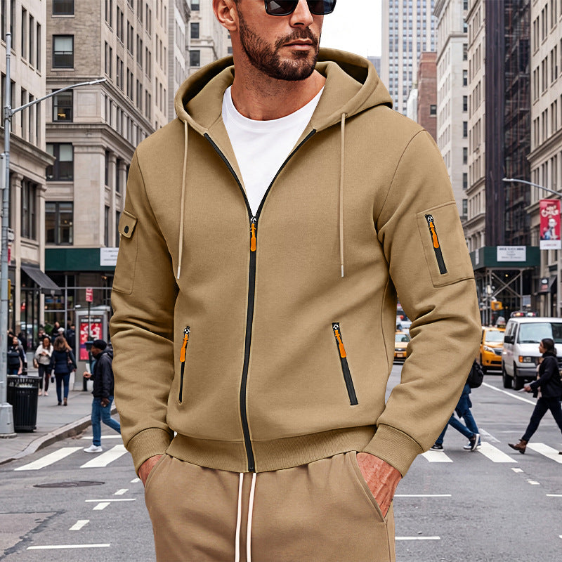 Herren Kapuzen-Sweatjacke mit durchgehendem Reißverschluss und mehreren Sicherheits-Taschen EB