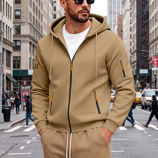 Herren Kapuzen-Sweatjacke mit durchgehendem Reißverschluss und mehreren Sicherheits-Taschen EB