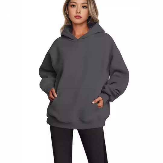 Damen nan Longline-Oversize Hoodie mit tiefer Schulter, verstärkter Kängurutasche und geripptem Saum EB