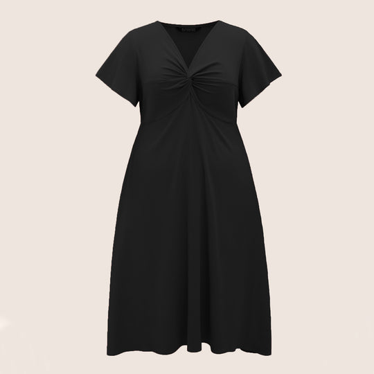 Damen Elegant geschnittenes Midikleid mit Knotendetail und kurzen Ärmeln EB