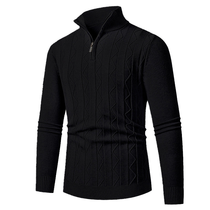 Herren Pullover mit modernem Stehkragen und strukturiertem Zopfmuster EB