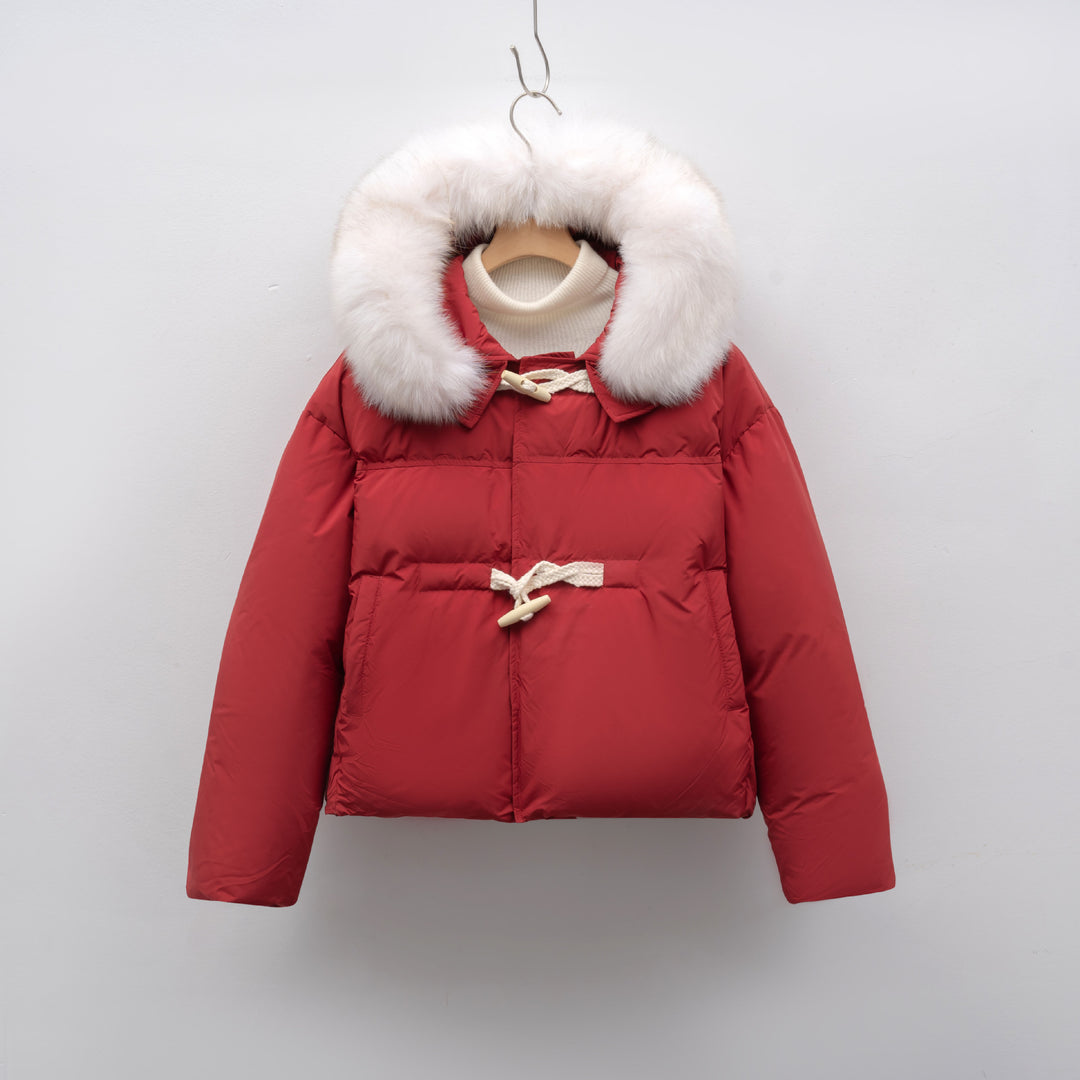 Damen modische Winterjacke mit Kunstfellkragen EB