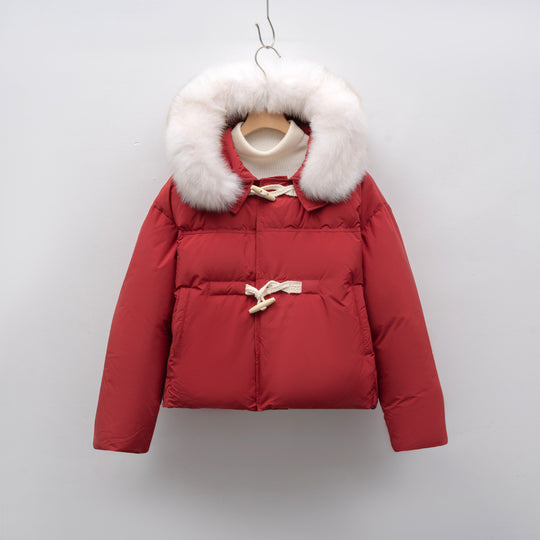 Damen modische Winterjacke mit Kunstfellkragen EB