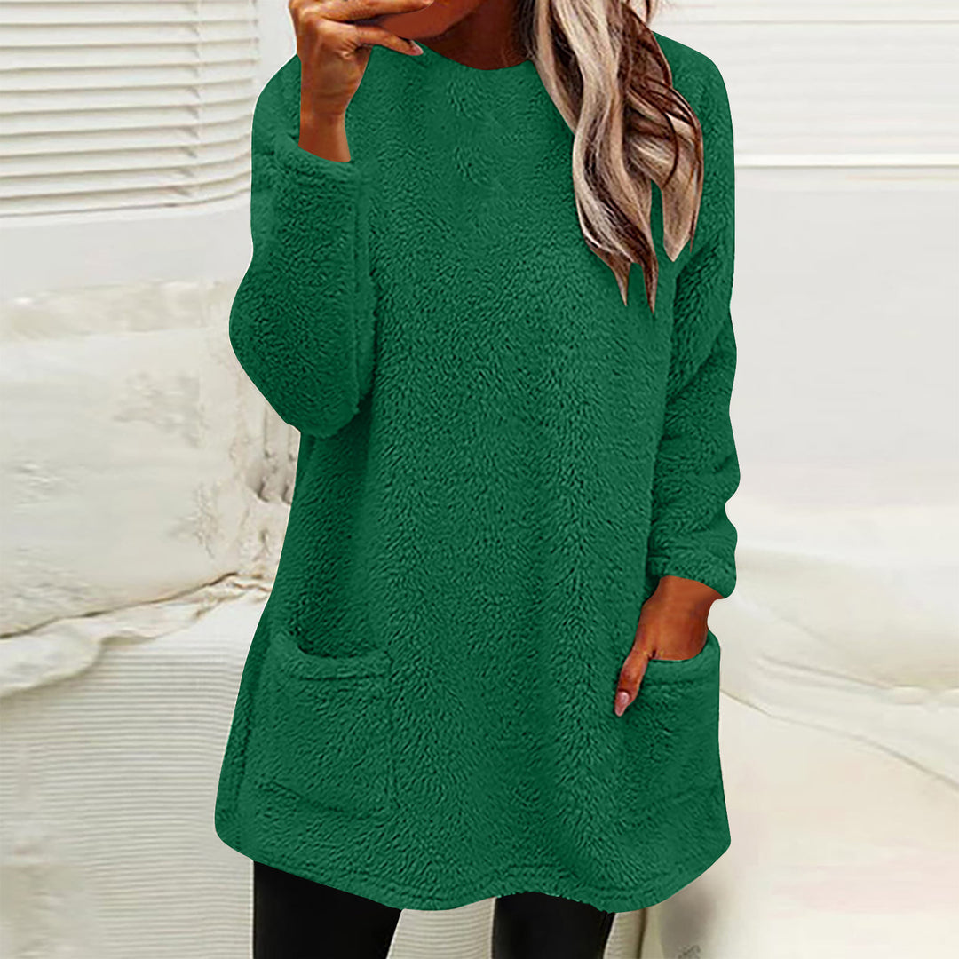 Damen Kuscheliger Fleece-Pullover mit praktischen Taschen und weitem Schnitt EB