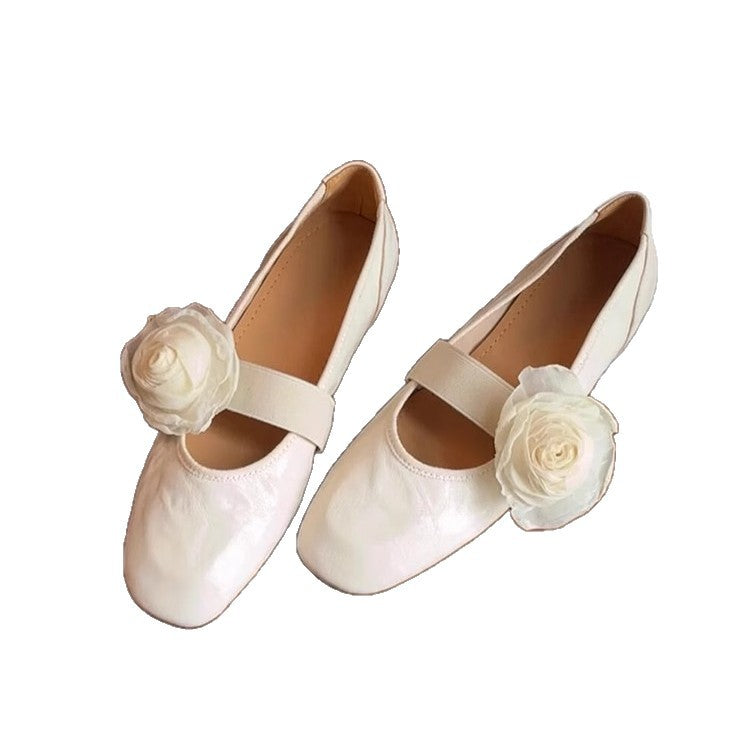 Damen Ballerina-Schuhe mit floralem Applikationsdesign und verstellbarem Riemen EB