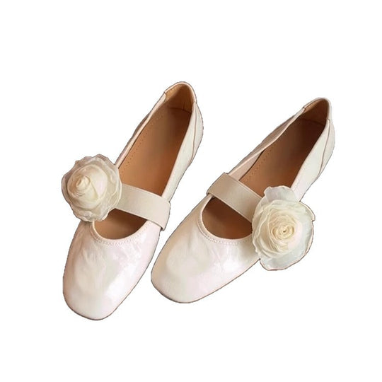 Damen Ballerina-Schuhe mit floralem Applikationsdesign und verstellbarem Riemen EB