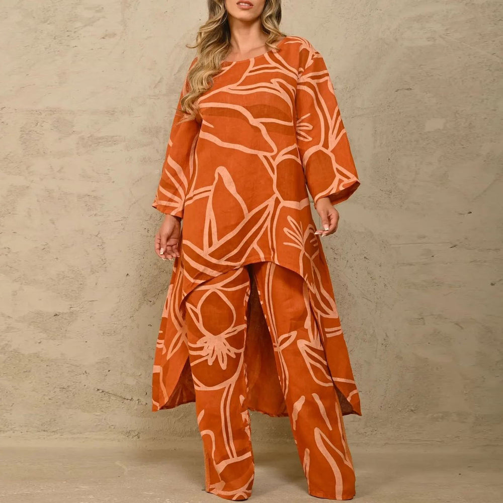 Damen Lässiges Tunika- und Hosen-Set mit floralem Muster EB