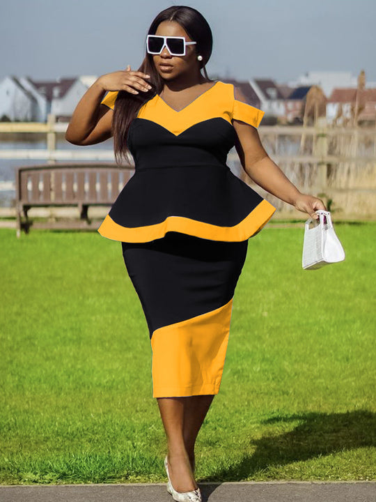 Damen Figurbetontes Peplum-Kleid EB