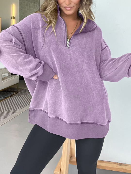 Damen Bequemer Pullover mit halbem Reißverschluss EB