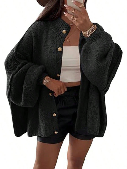 Damen Flauschige Strickjacke mit überschnittenen Schultern EB