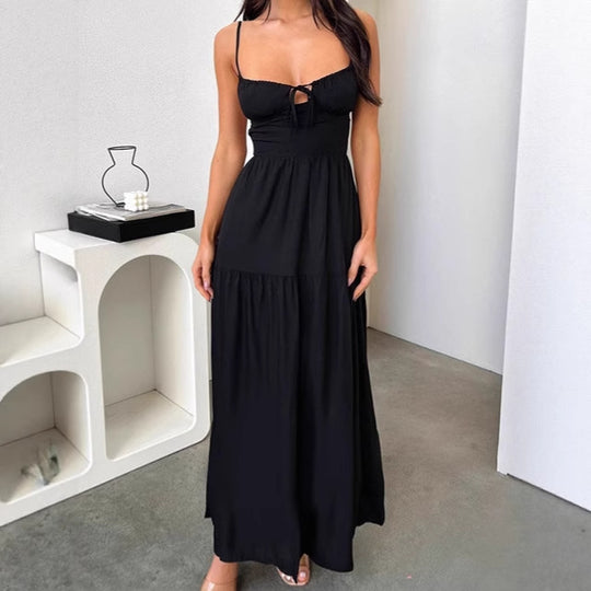 Damen Maxikleid mit verspielt geschnürtem Oberteil und fließendem Rock EB