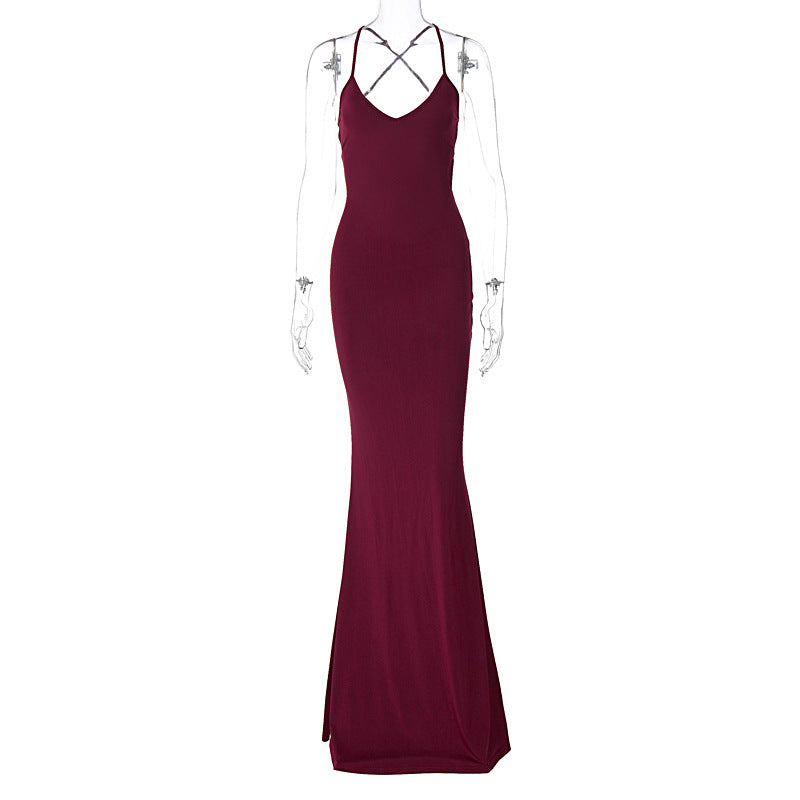 Damen Elegantes Satin-Maxikleid mit verführerischem V-Ausschnitt EB