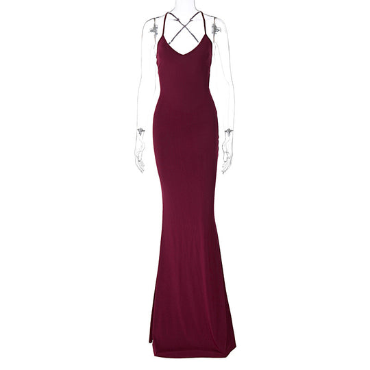 Damen Elegantes Satin-Maxikleid mit verführerischem V-Ausschnitt EB