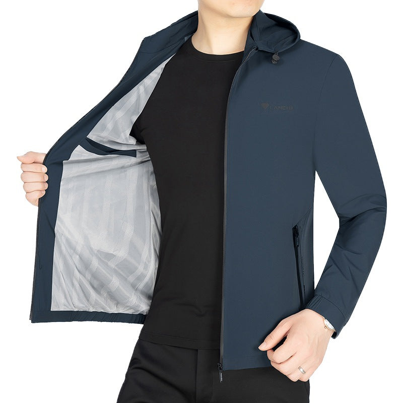 Herren Leichte Softshell-Funktionsjacke mit Kapuze wasserabweisend atmungsaktiv EB