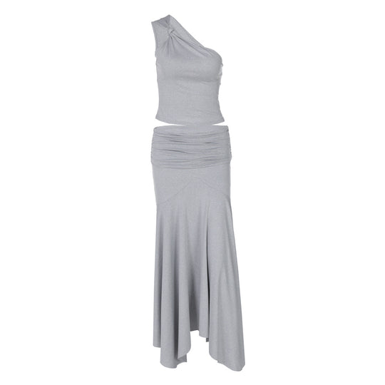 Damen Elegantes One-Shoulder Kleid mit fließendem Saum und Raffung EB