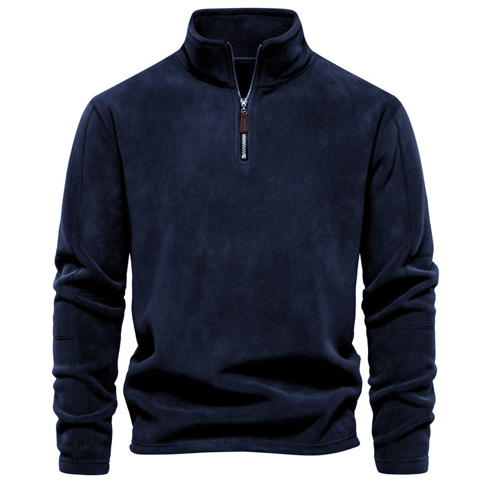 Herren nan leichter Fleece-Troyer mit Kurzreißverschluss und Stehkragen EB