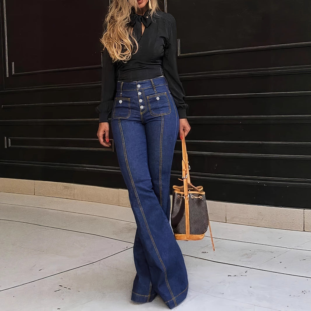 Damen Flared Jeans mit hohen Taillenbund und modischen Knopfdetails EB