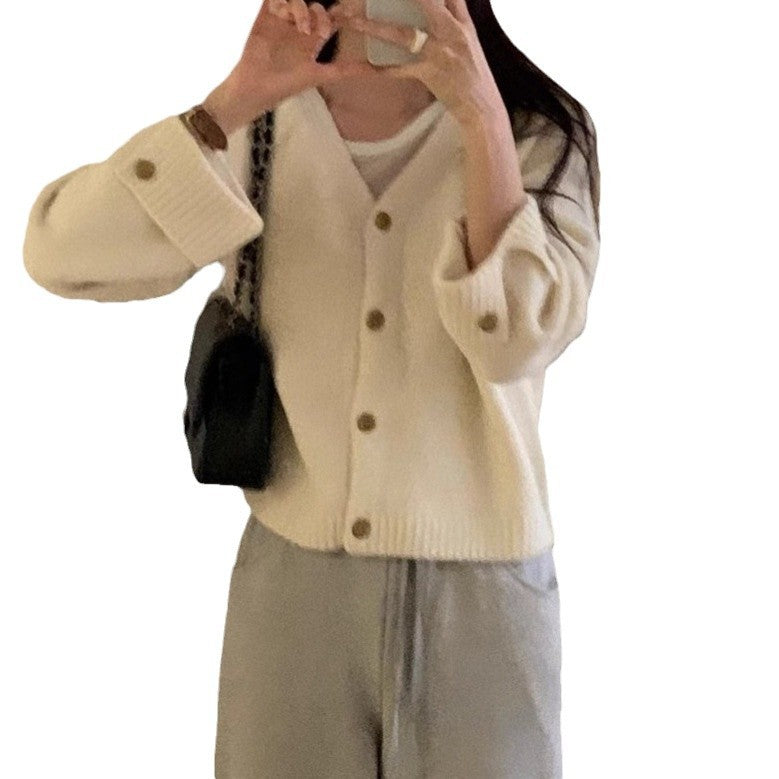 Damen Grob gestrickter Cardigan mit modischen Knopfdetails EB