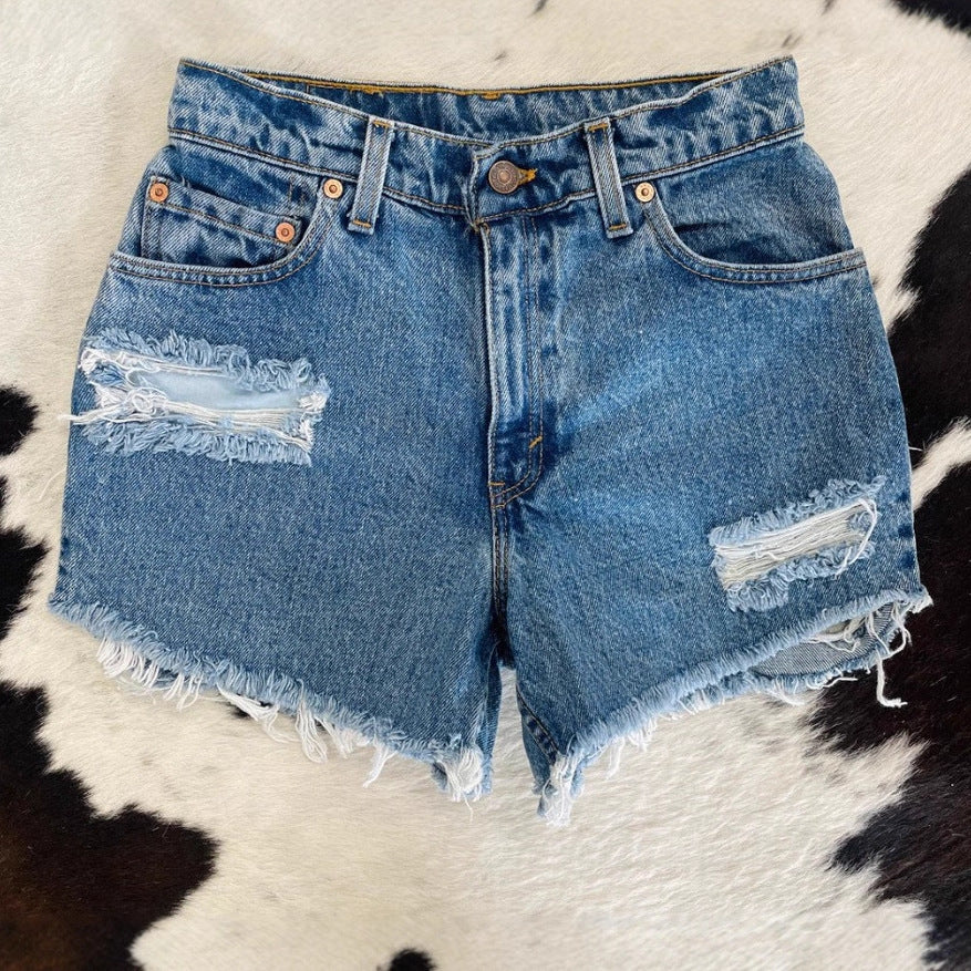 Damen Destroyed Denim Shorts EB