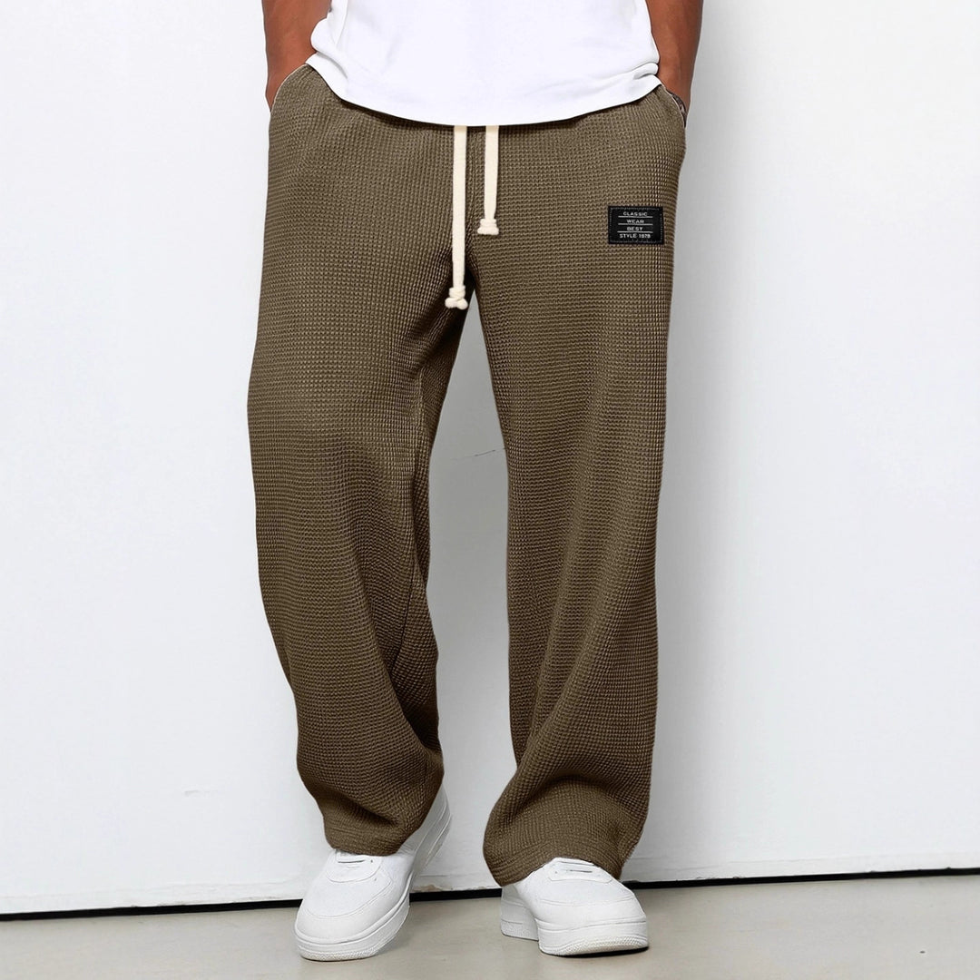 Herren nan lässige Waffelstruktur Lounge-Hose mit Kordelzug, elastischem Bund und weiter Passform EB