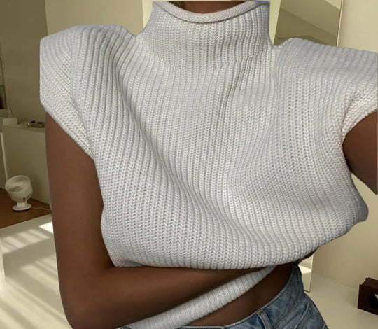 Damen Stricktop mit Stehkragen und Puffärmeln EB