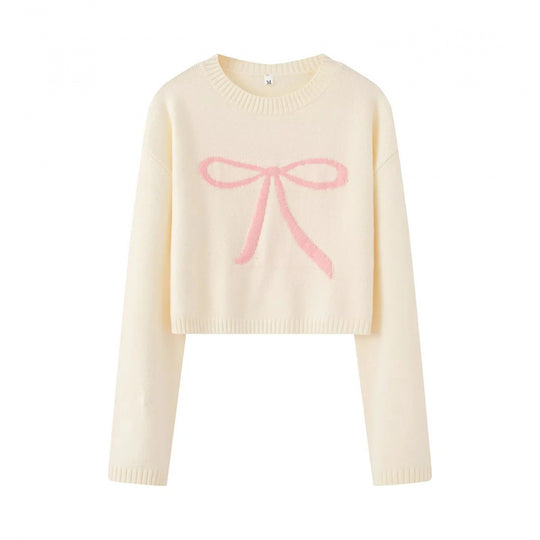 Damen Cropped Pullover mit verspieltem Schleifenmotiv EB