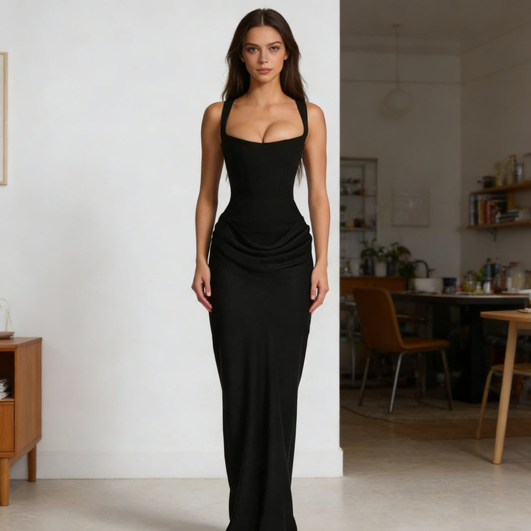 Damen Elegantes Wickelkleid mit schulterfreien Trägern und raffiniertem Drapierungsdetail EB