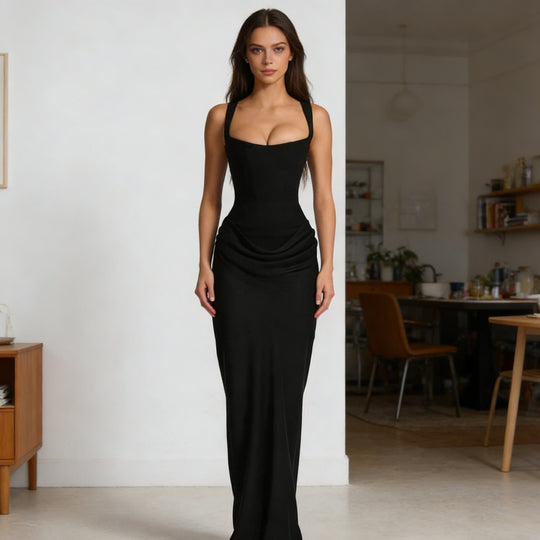 Damen Elegantes Wickelkleid mit schulterfreien Trägern und raffiniertem Drapierungsdetail EB
