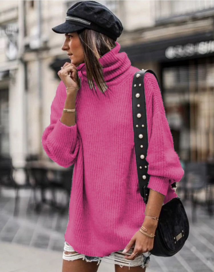 Damen Grobstrickpullover mit hohem Kragen und lässiger Passform EB