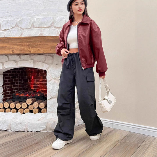 Damen Trendige Oversize-Jacke mit voluminösen Ärmeln und Reißverschluss EB