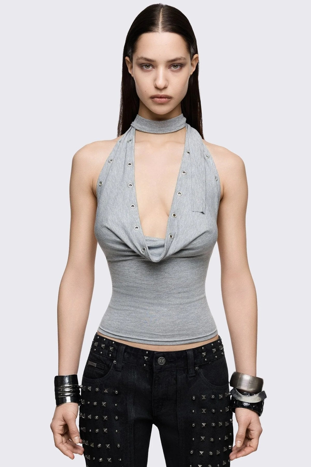 Damen Figurumspielendes Choker-Top mit raffinierten Ösen EB