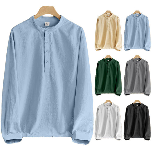 Herren nan Nehru-Kragen-Henley aus Baumwollstretch mit verdeckter Knopfleiste und schmaler Passform EB